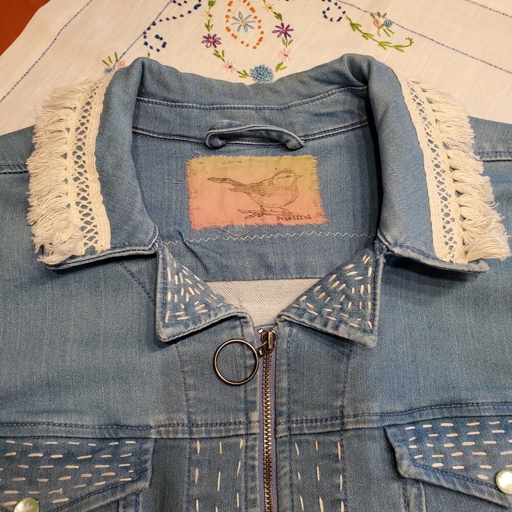 Upcycled Refashioned‎ Denim Jacket Sz L/XL - Picture 5 of 9